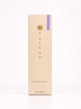 Tatcha Rice Wash Cleanser — Beige & Gold Packaging with Purple Accent